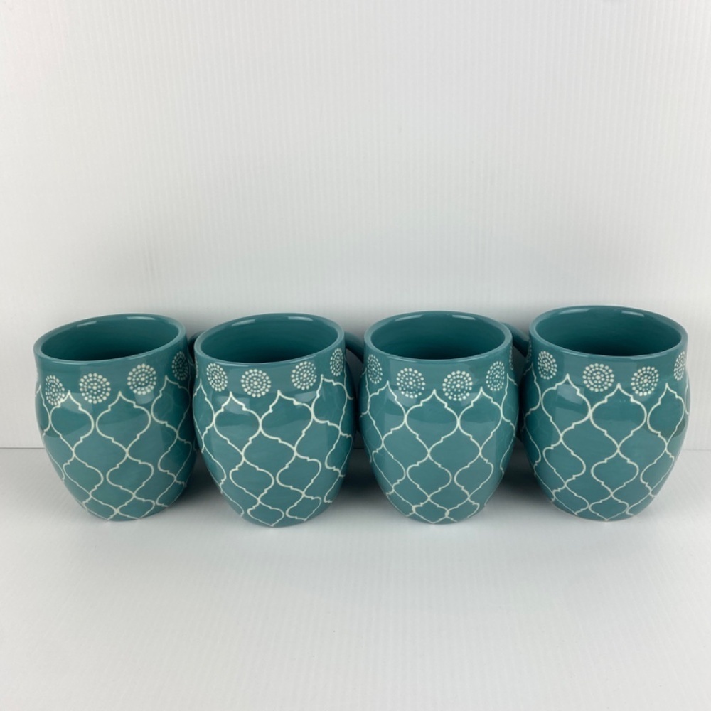 Baum Moroccan Large Turquoise Mugs Set of 4 Ceramic Coffee / Tea Cups 19 Oz - Picture 5 of 9